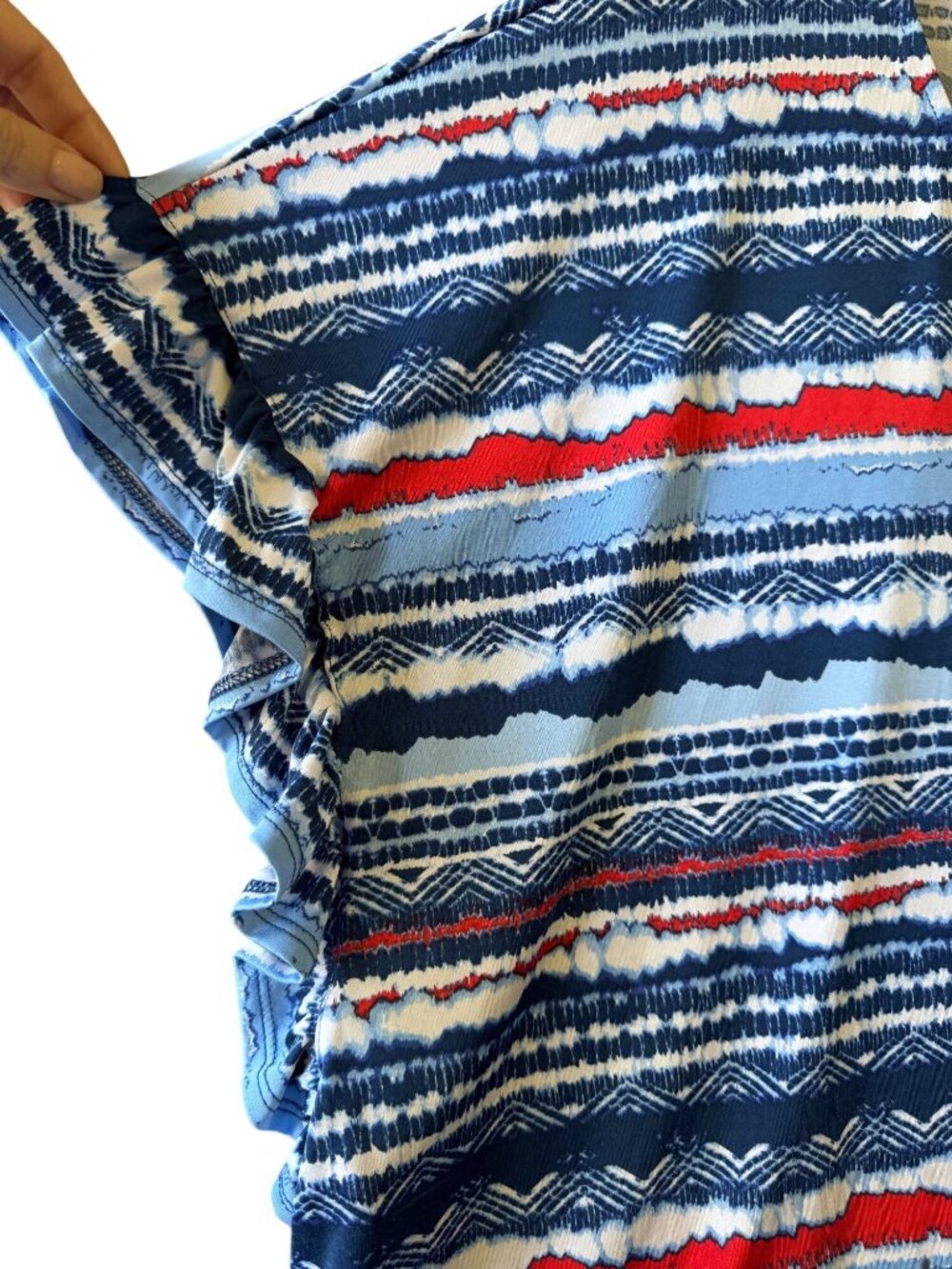 Ruby Rd. Womens 2X Striped Ruffle Sleeve Top V-Neck - Picture 3 of 8